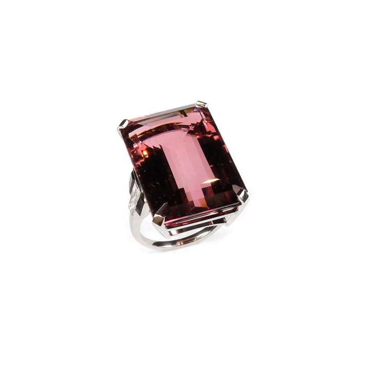 Pink tourmaline, diamond and onyx dress ring